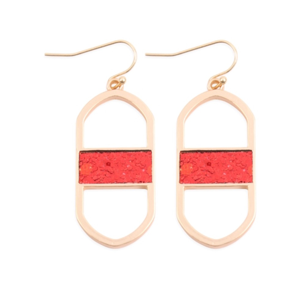 GOLD FAUX RED LEATHER EARRINGS